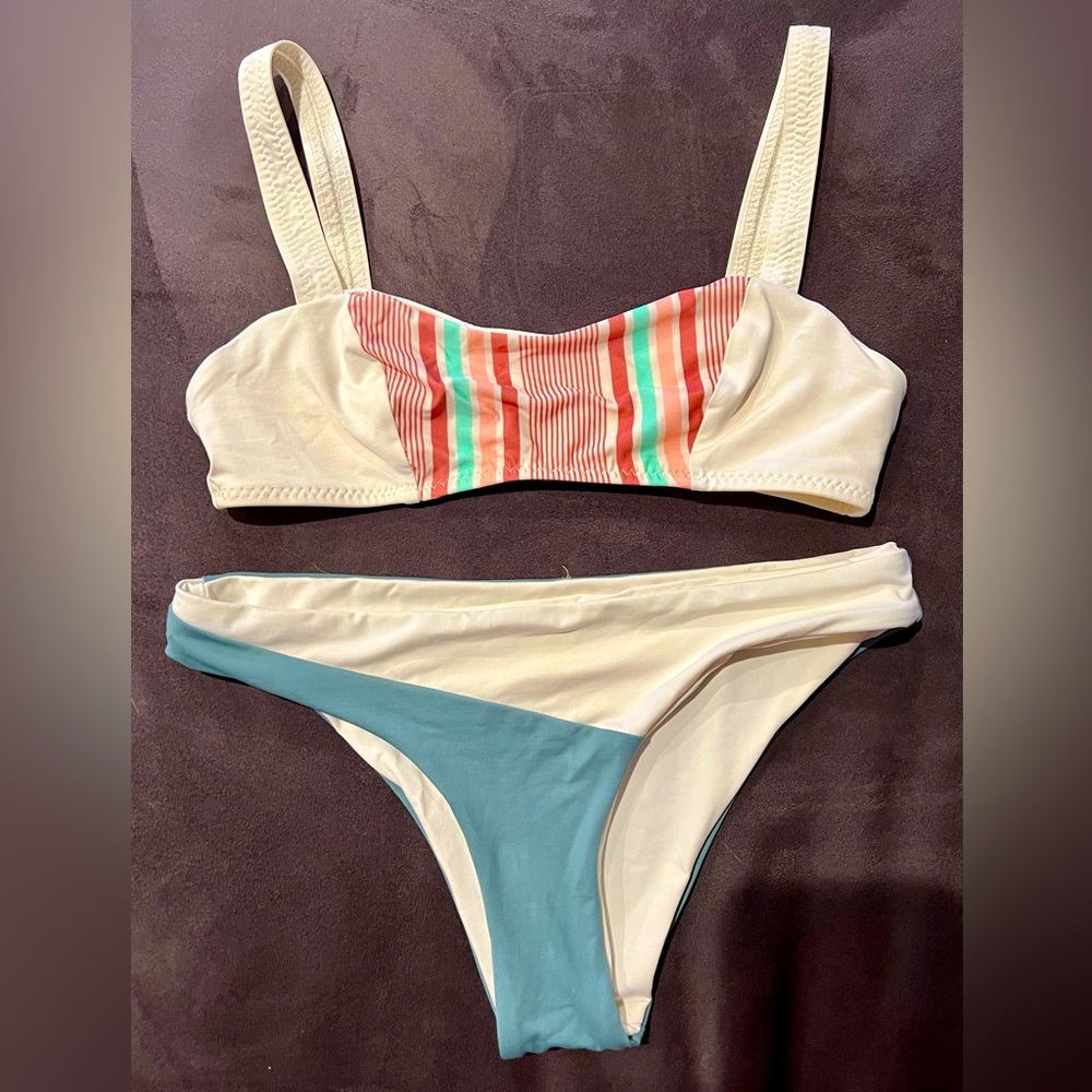 Tavik Colorblock Bralette Swimsuit Bikini Top  & Bottom - Size XSmall